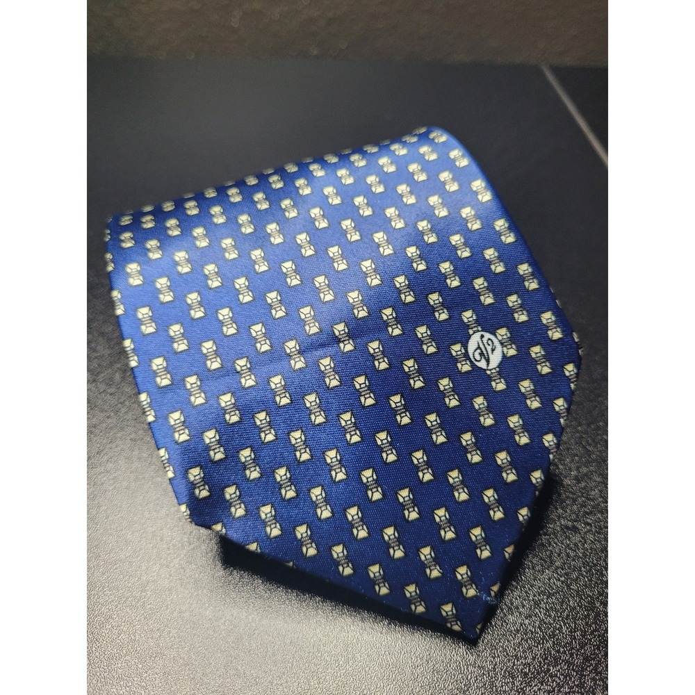 Versace Men's Necktie Blue Geometric 100% Silk 3.75" x 58" Excellent